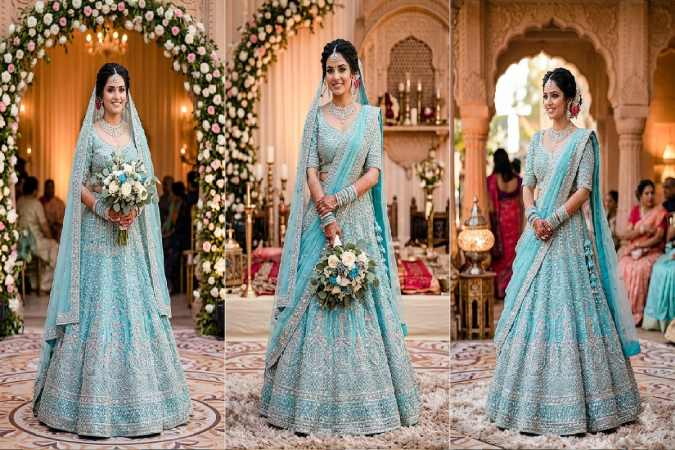 Aqua Blue Wedding Bridal Lehenga