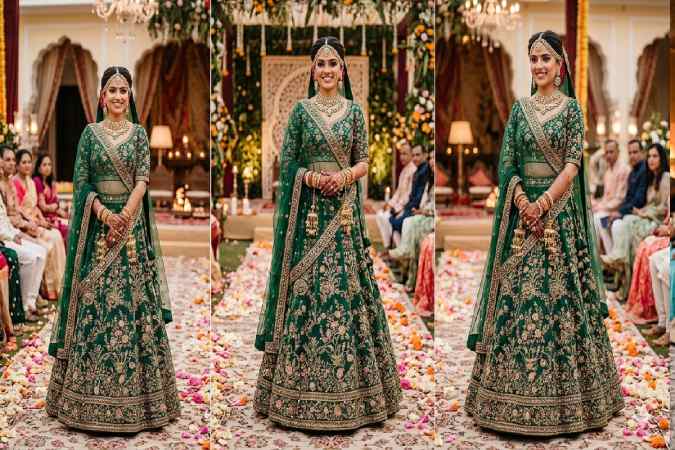 Green Net Floral Embroidery