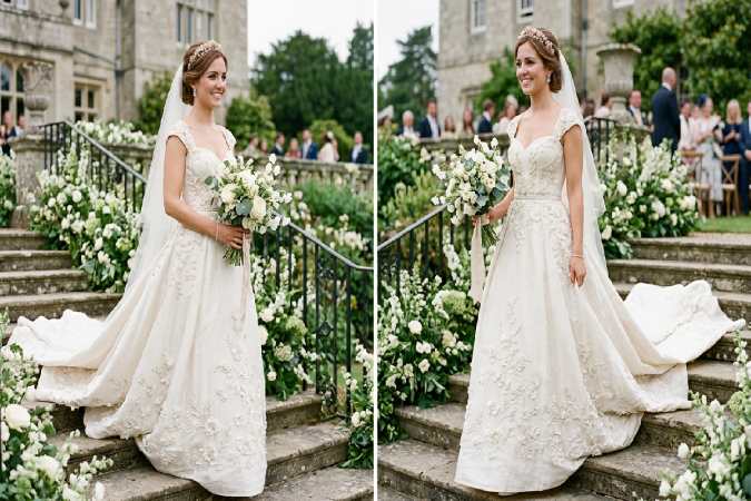 Ivory Raw Silk Floral Designed Wedding